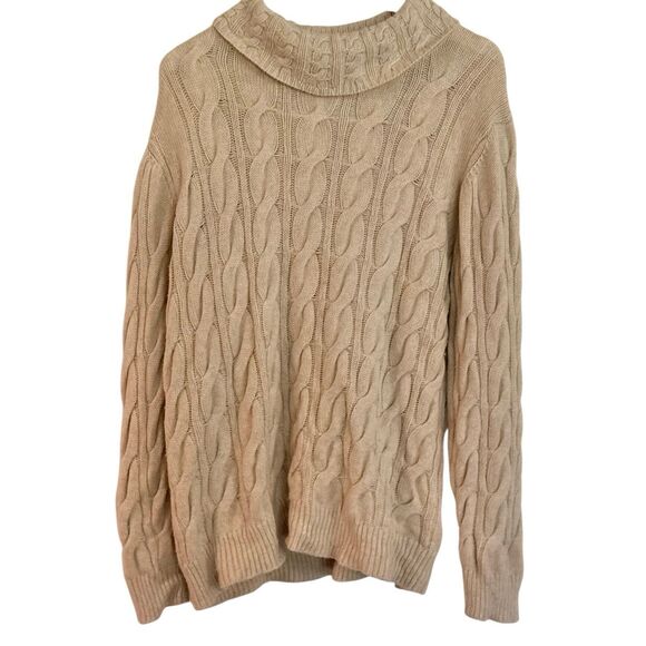 L.L. Bean wool ivory cableknit turtleneck sweater xl petite - Picture 1 of 8